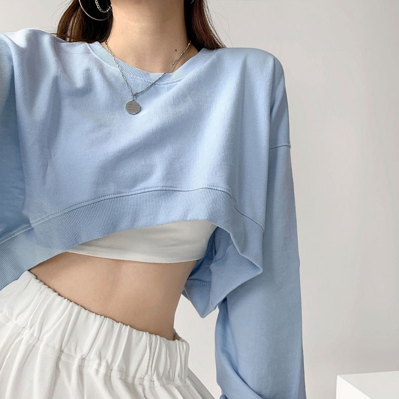 Damen Crop-Sweatshirt Weit Ärmel Modischer Schnitt