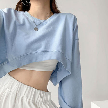 Damen Crop-Sweatshirt Weit Ärmel Modischer Schnitt