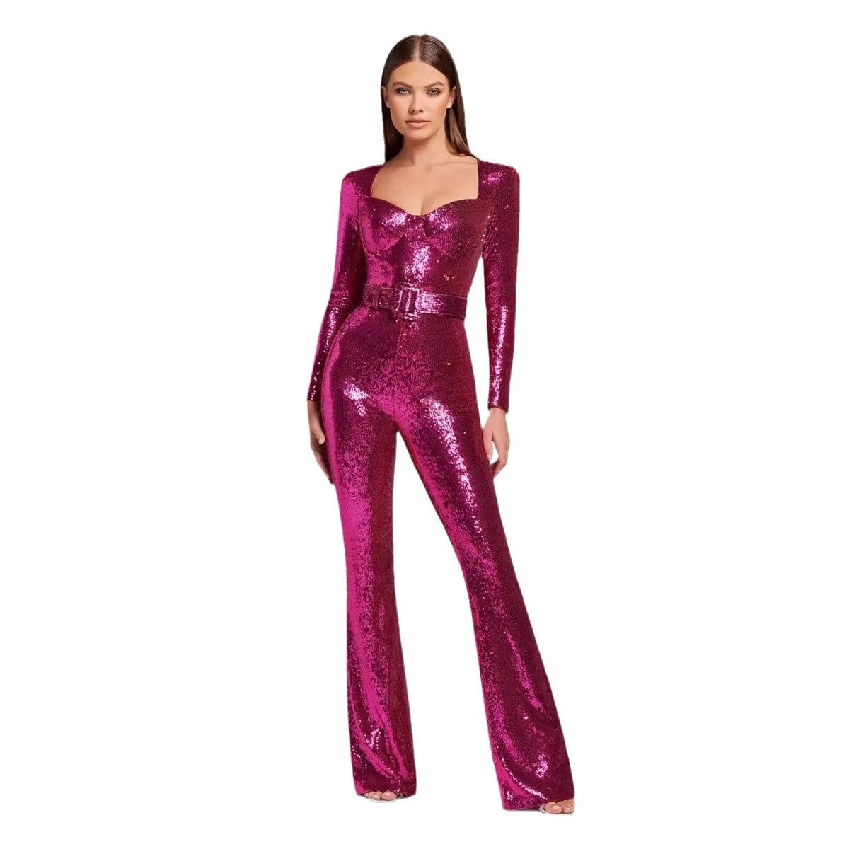 Damen Einteiler Outfit Glitzernde Applikationen Tailliert