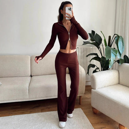 Eveloria Damen Cropped Oberteil und weite Hose Set