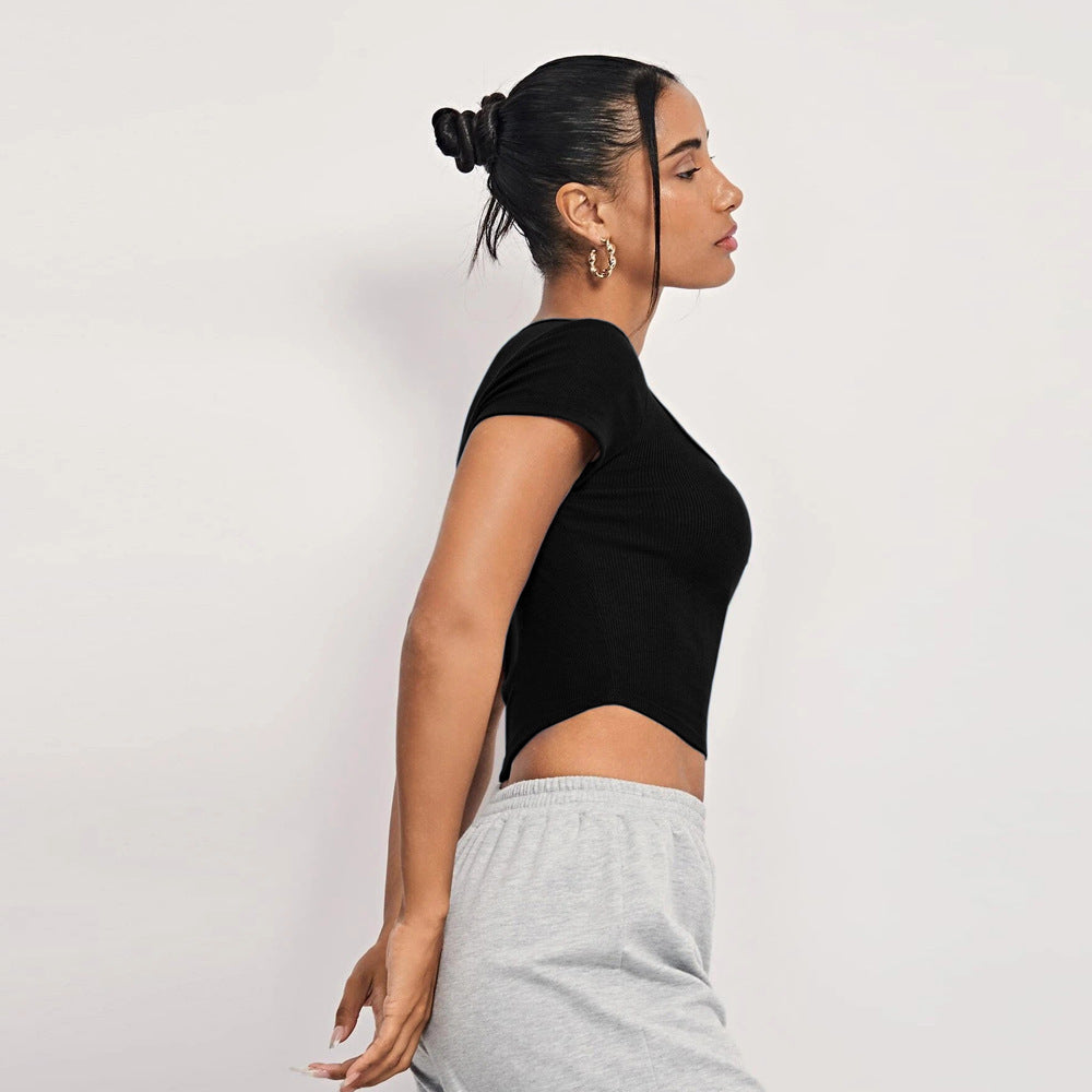 Damen Cropped Quadratischer Ausschnitt Knopfleiste