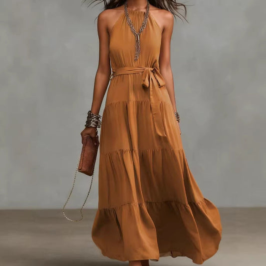 Damen Maxikleid Tiefes Rückendesign Taillengürtel Eveloria - Eveloria