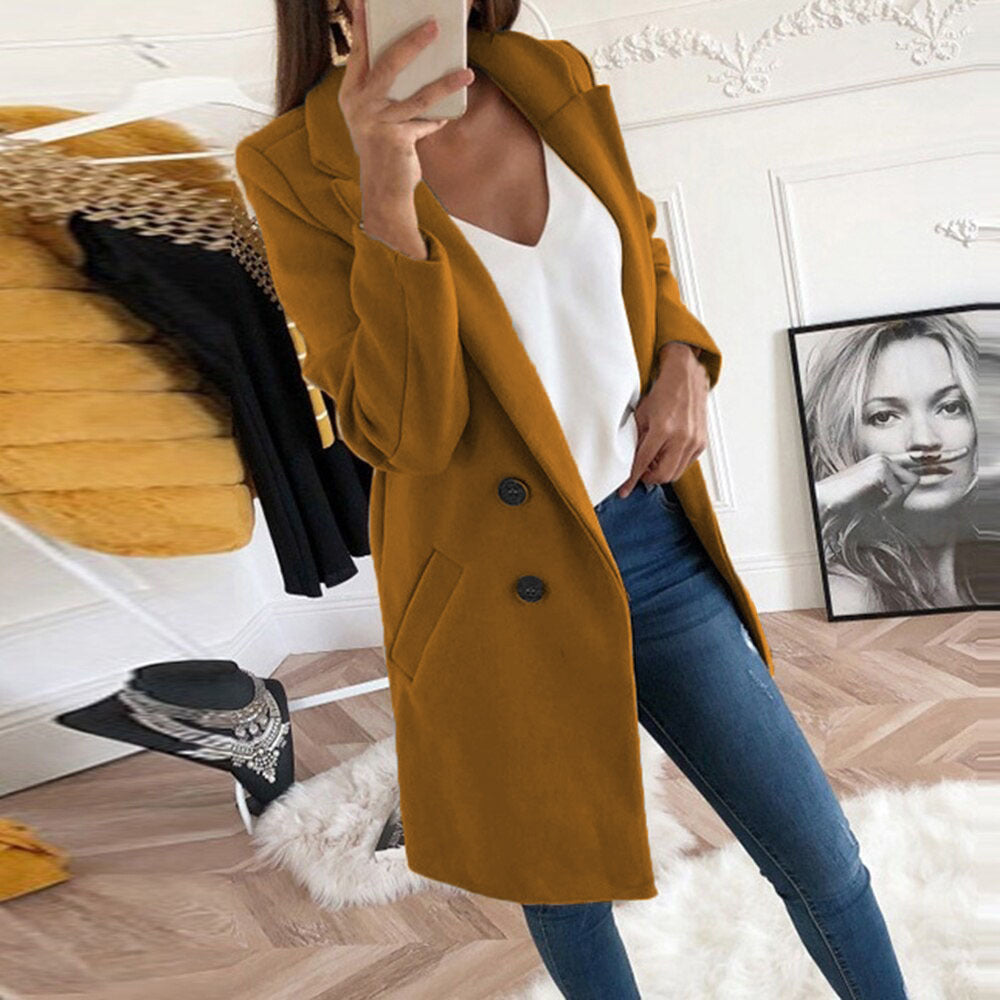 Damen Longblazer Doppelter Knopfleiste Wärmer Eveloria