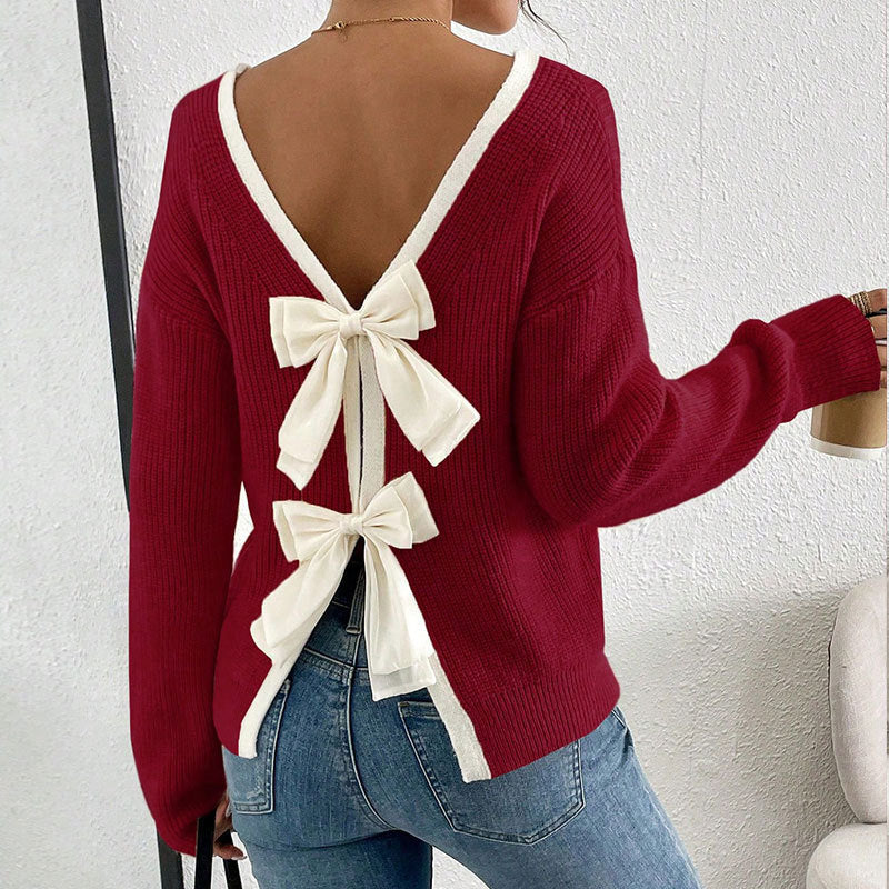 Damen Strickpullover V-Ausschnitt Dekorativ
