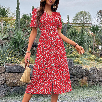 Damen Maxikleid Florales Muster Seitlicher Schlitz