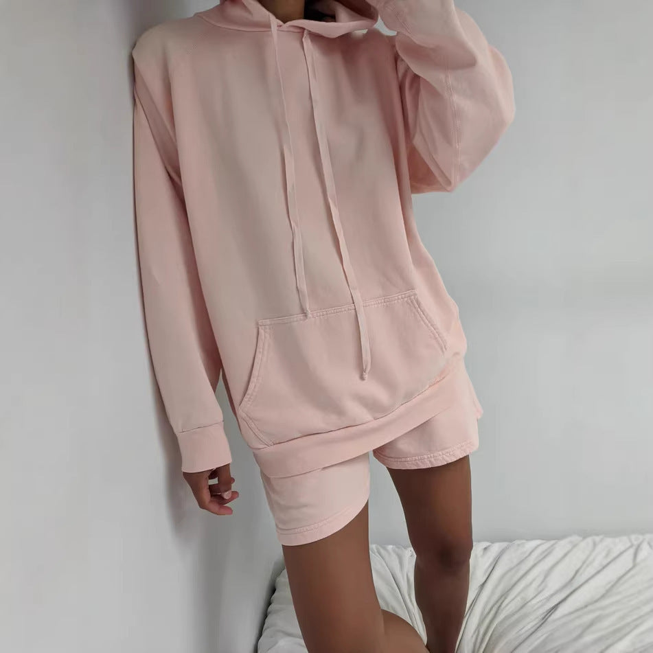 Damen Hoodie Shorts Set Baumwollmix Weich Schwarz Eveloria - Eveloria