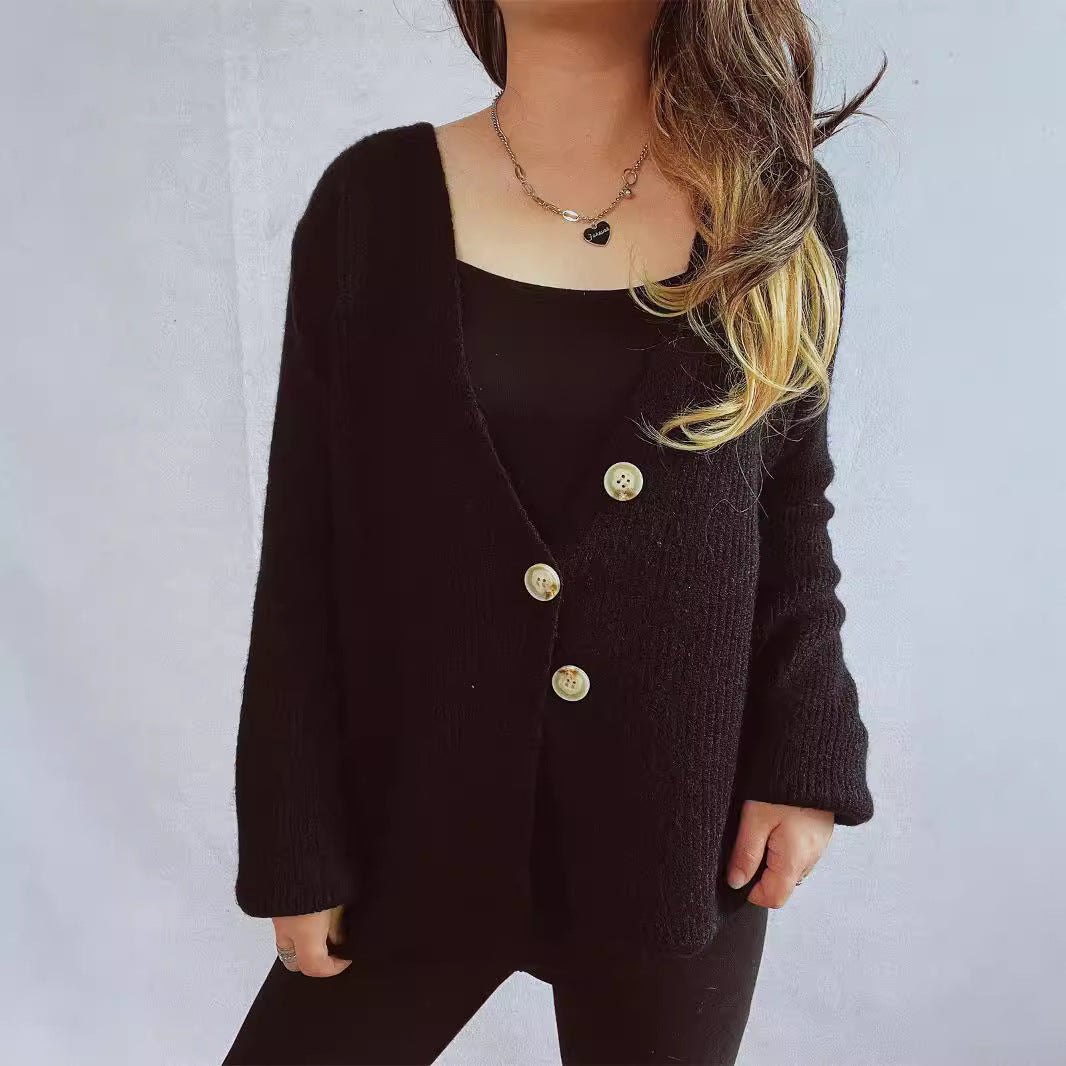 Damen Strickjacke Großknöpfe Strukturiert Beige
