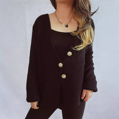 Damen Strickjacke Großknöpfe Strukturiert Beige