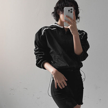Damen Cropped Jacke Verstellbarer Kapuzenkragen Eveloria