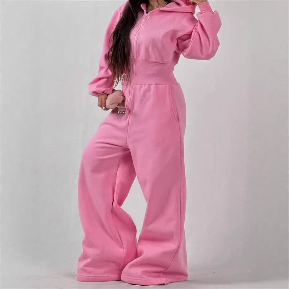 Damen Jumpsuit Kapuze Weites Bein Schwarz Eveloria - Eveloria