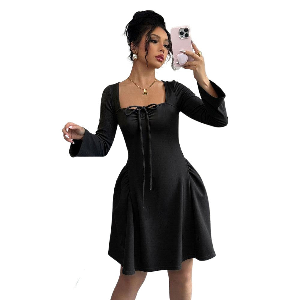 Damen Knielanges Kleid Rüschen Tailliert Eveloria