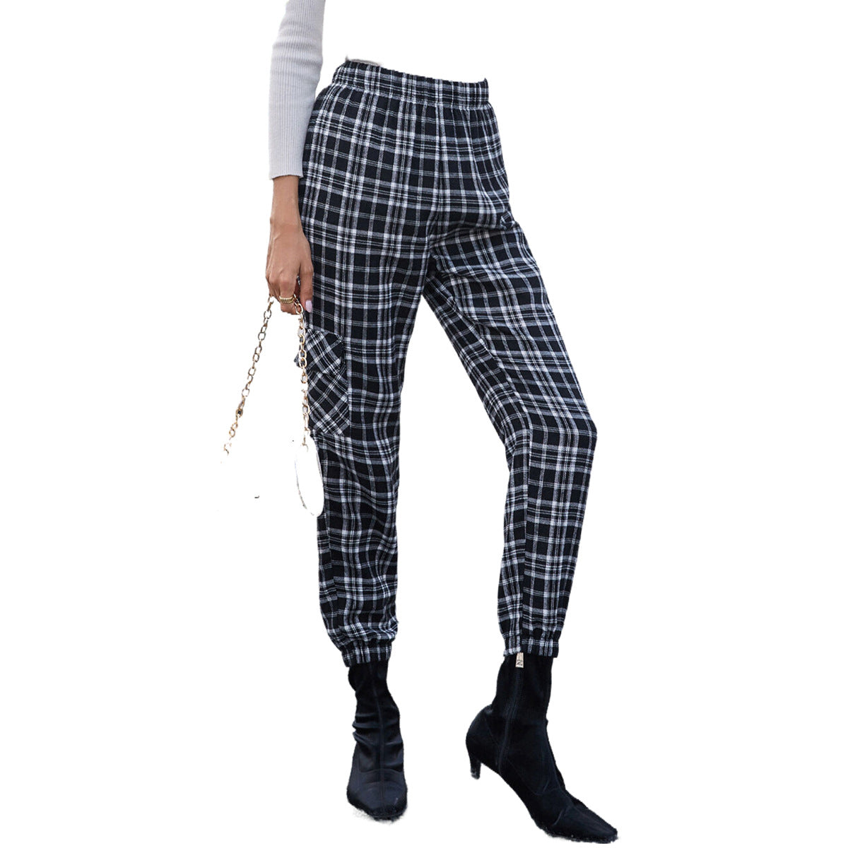 Damen Karohose Elastischer Bund Bequem Eveloria