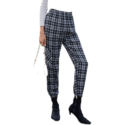 Damen Karohose Elastischer Bund Bequem Eveloria