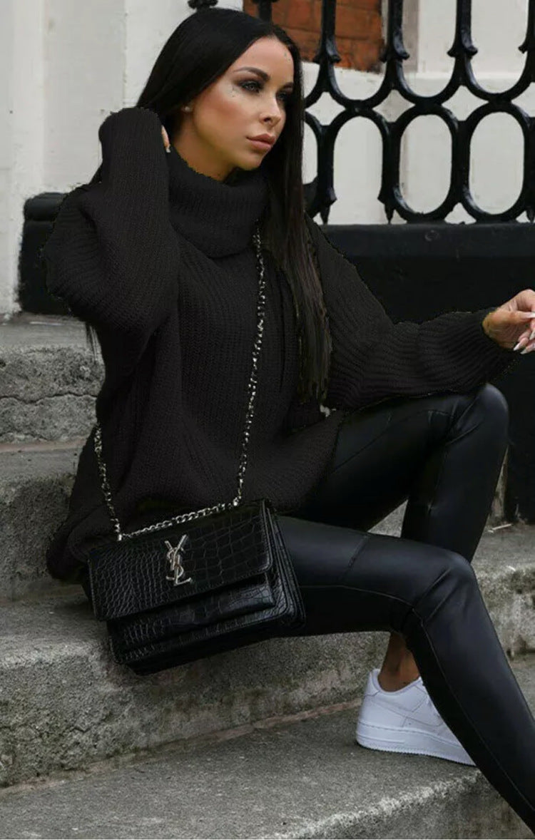 Damen Strickpullover Rollkragen Hochwertig Grün