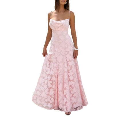 Damen Maxikleid Schimmerndes Blumenmuster Spaghettiträger Elegant