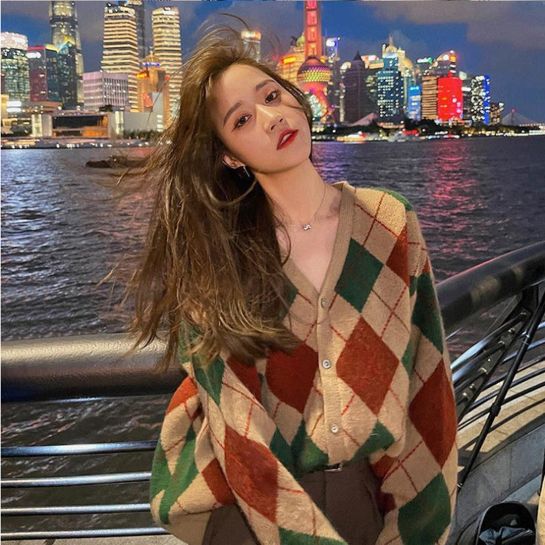 Damen Gehrockjacke Rautenmuster Knopfdetails Eveloria