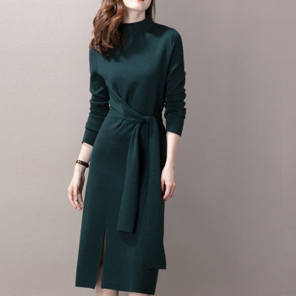 Damen Wickelkleid Rippdetails Seitenschlitz Eveloria