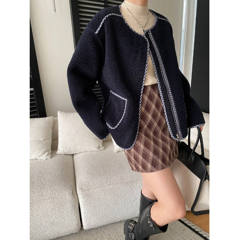 Damen Teddyjacke Lässig mit Taschen Braun