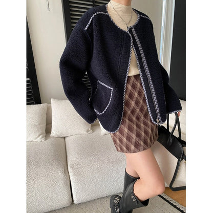 Damen Teddyjacke Lässig mit Taschen Braun
