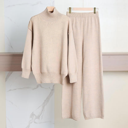 Damen Strickpullover Set Hochkragen Weit Schnitt Eveloria