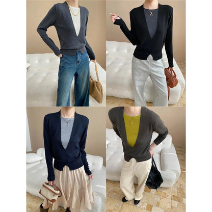 Damen Pullover V-Ausschnitt Feine Textur Figurbetonter Taillierung
