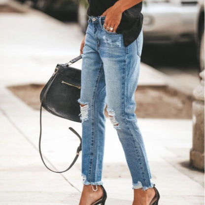 Damen Destroyed Jeans Trendiger Schnitt Blau Eveloria