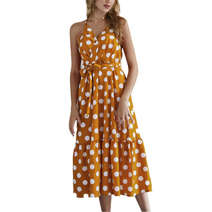 Damen Maxikleid Polka-Dots Rüschen Eveloria