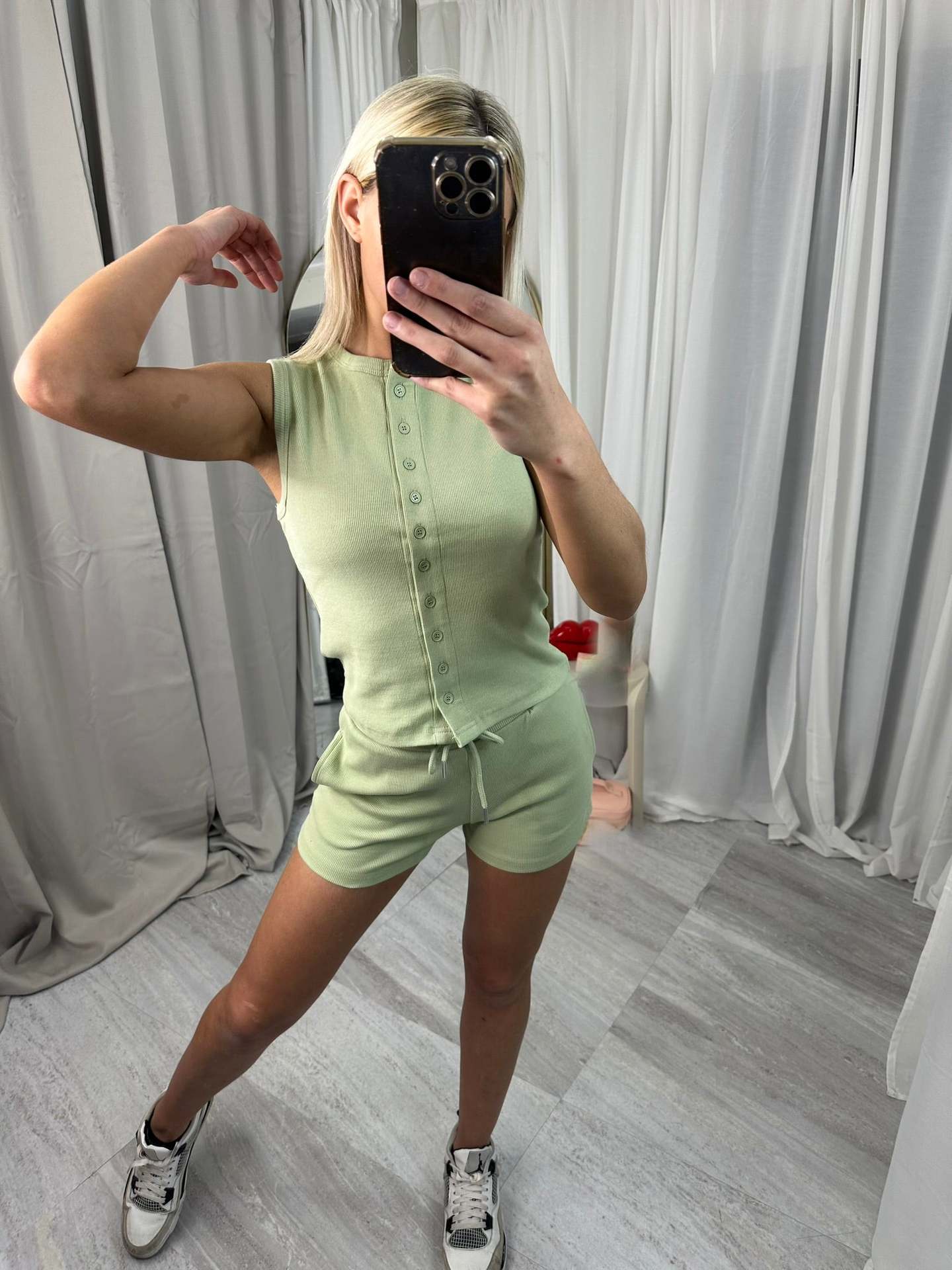 Damen Kurzoverall Set Knopfverschluss Verstellbar