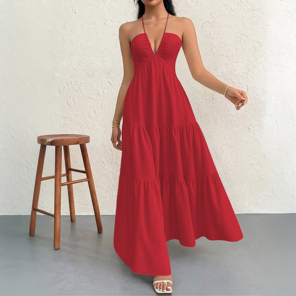 Damen Maxikleid V-Ausschnitt Volants Eveloria