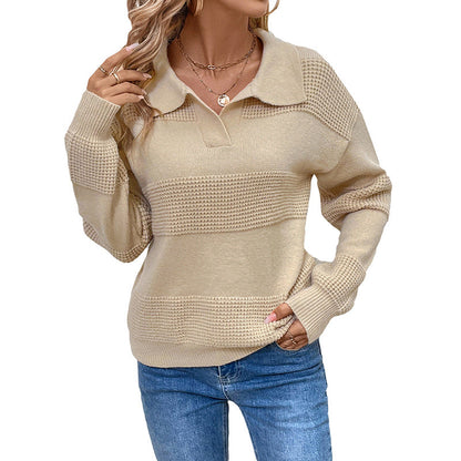 Damen Strickpullover Wellenmuster Moderner Ausschnitt Eveloria
