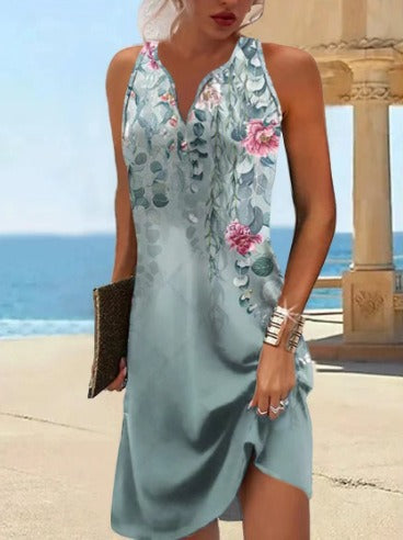 Damen Sommerkleid V-Ausschnitt Asymmetrischer Saum