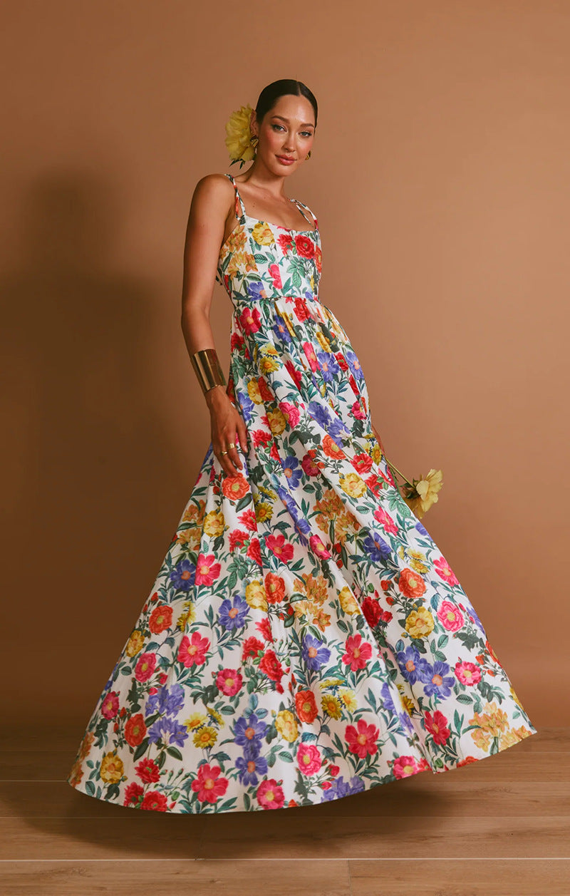 Damen Maxi-Kleid Langarm Floralmuster Rüschendetails