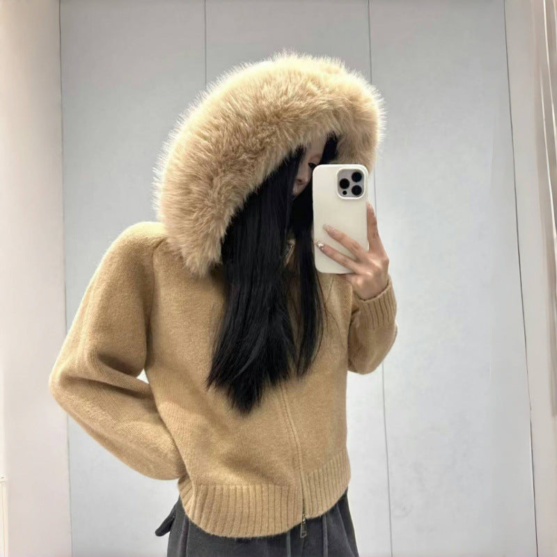 Damen Kapuzenpullover Pelzkragen Taschen Eveloria