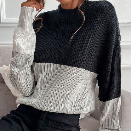 Damen Strickpullover Locker Farbblockdesign Eveloria