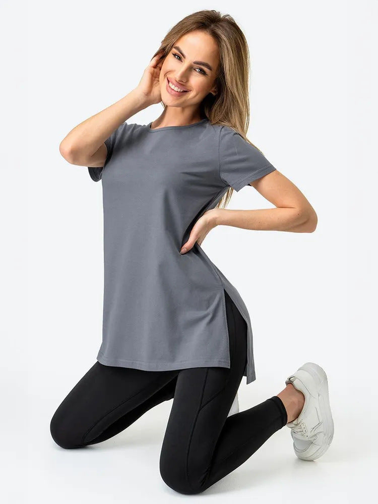 Damen Longline T-Shirt mit Schlitzen Hochwertiges Baumwoll-Material