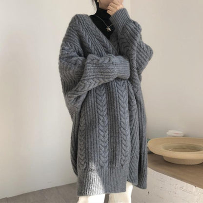 Damen Strickjacke Zopfmuster Weit Schnitt Eveloria