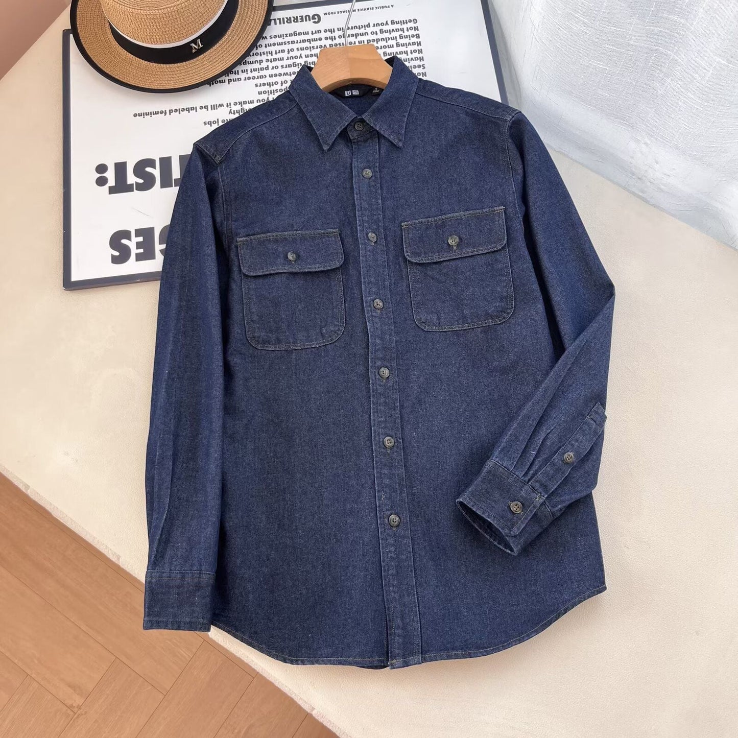 Damen Denim Hemdbluse mit Brusttaschen Blau