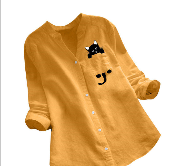Damen Bluse mit Katzenmotiv Lustig Grün Eveloria