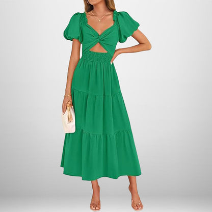 Damen Midi-Kleid Floralmuster Elastischer Taillengummi
