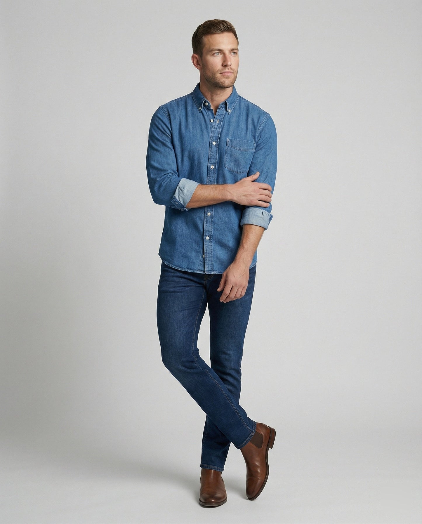 Herren Langarmhemd aus Jeans Regular Fit