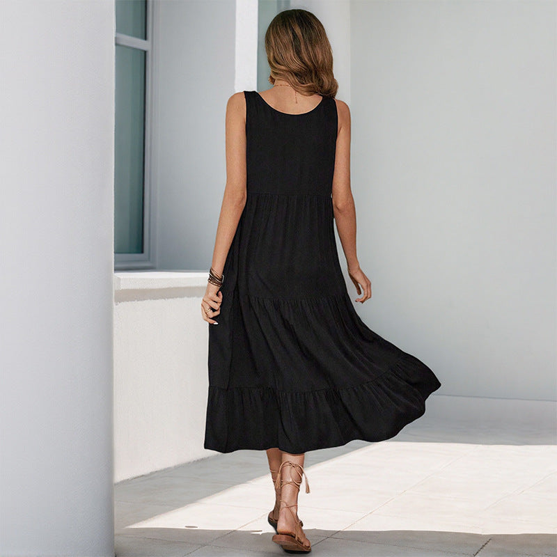 Damen Maxikleid Volant Knöpfe Eveloria