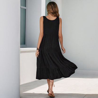 Damen Maxikleid Volant Knöpfe Eveloria
