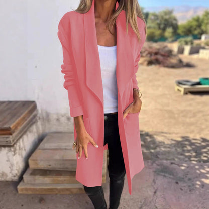Damen Oversized-Mantel Lässig Eingrifftaschen Offener Kragen