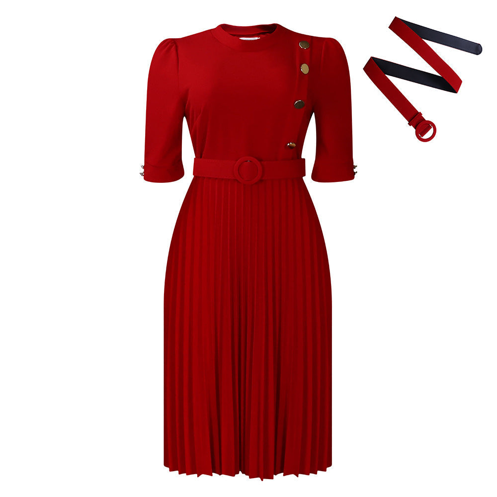 Damen Plissee-Kleid Tailliert Knopfdetails Eveloria