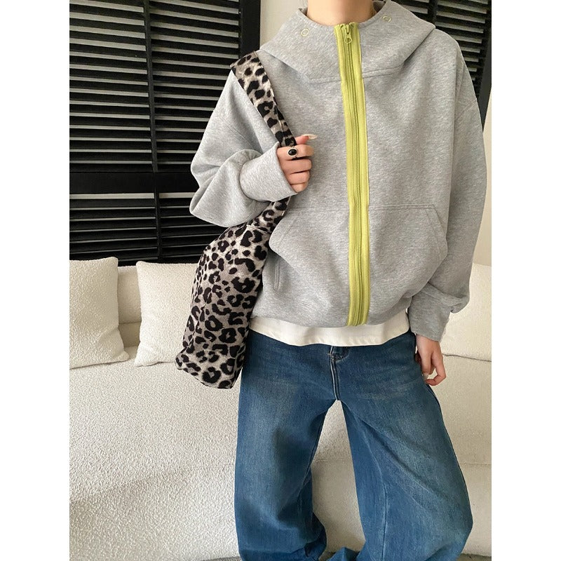 Damen Kapuzenjacke mit Kontrastreißverschluss und Taschen