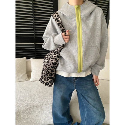 Damen Kapuzenjacke mit Kontrastreißverschluss und Taschen