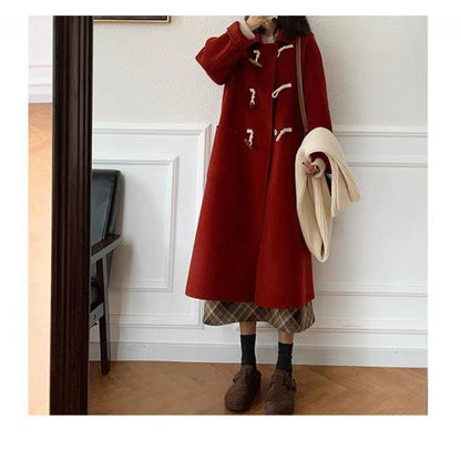 Damen Dufflecoat Praktische Taschen Dekorative Holzknebel