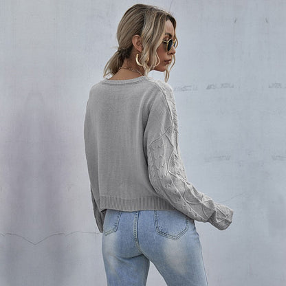 Damen Pullover Strukturiertes Zopfmuster Kuschelig Grau Eveloria