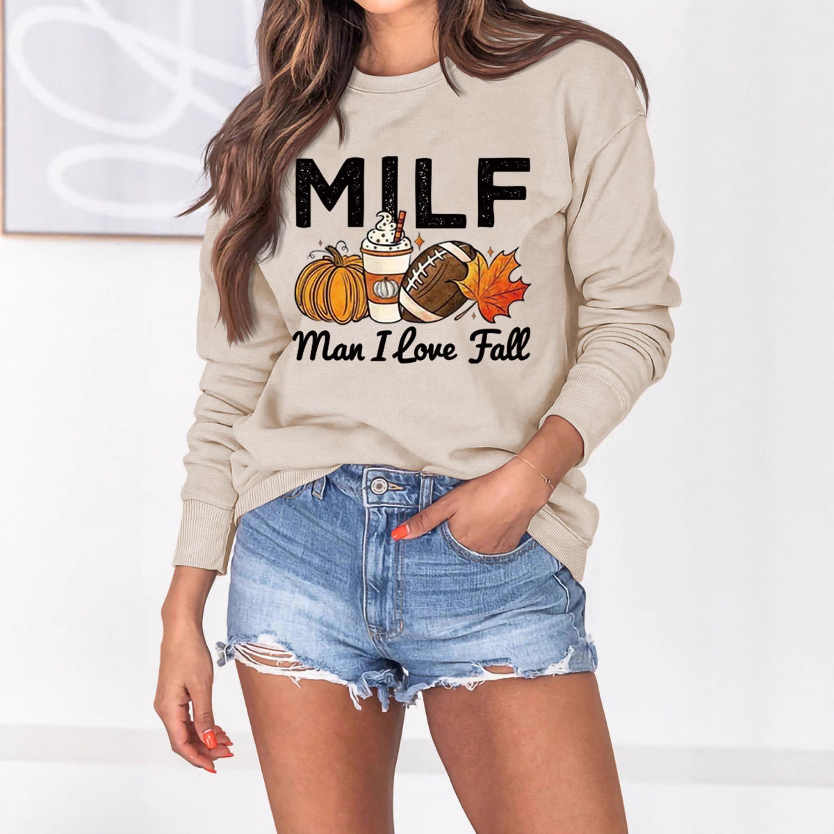 Damen Sweatshirt Herbstlich Essenzen Motiv Weiss - Eveloria