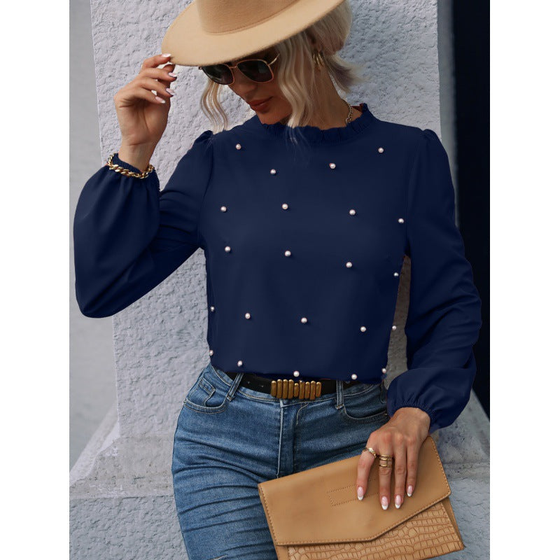 Damen Bluse Perlenverzierung Rüschendetails